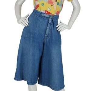 70s Vintage Wide Leg Flare High Waisted Boho Festival Hippie Denim Jean Shorts